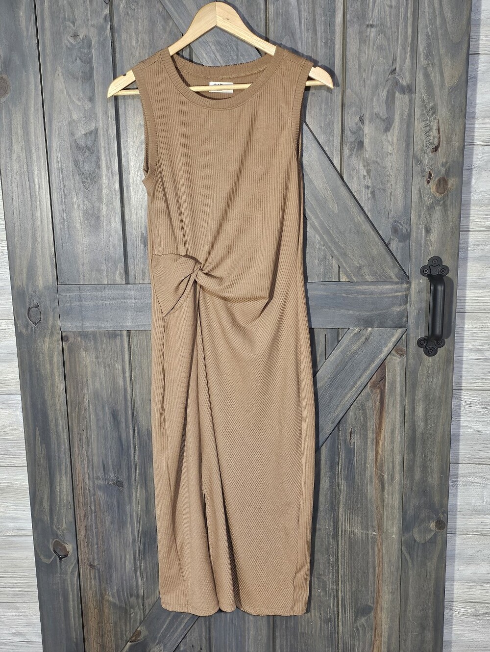 24/7 Maurices Sleeveless Knot-Detail Midi Dress in Camel Brown Women's M